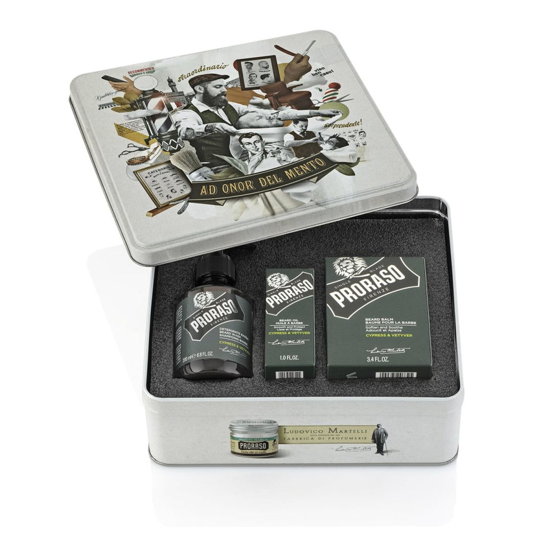 Cella Milano 1899 Proraso set beard kit Cypress and Vetyver metal box collection