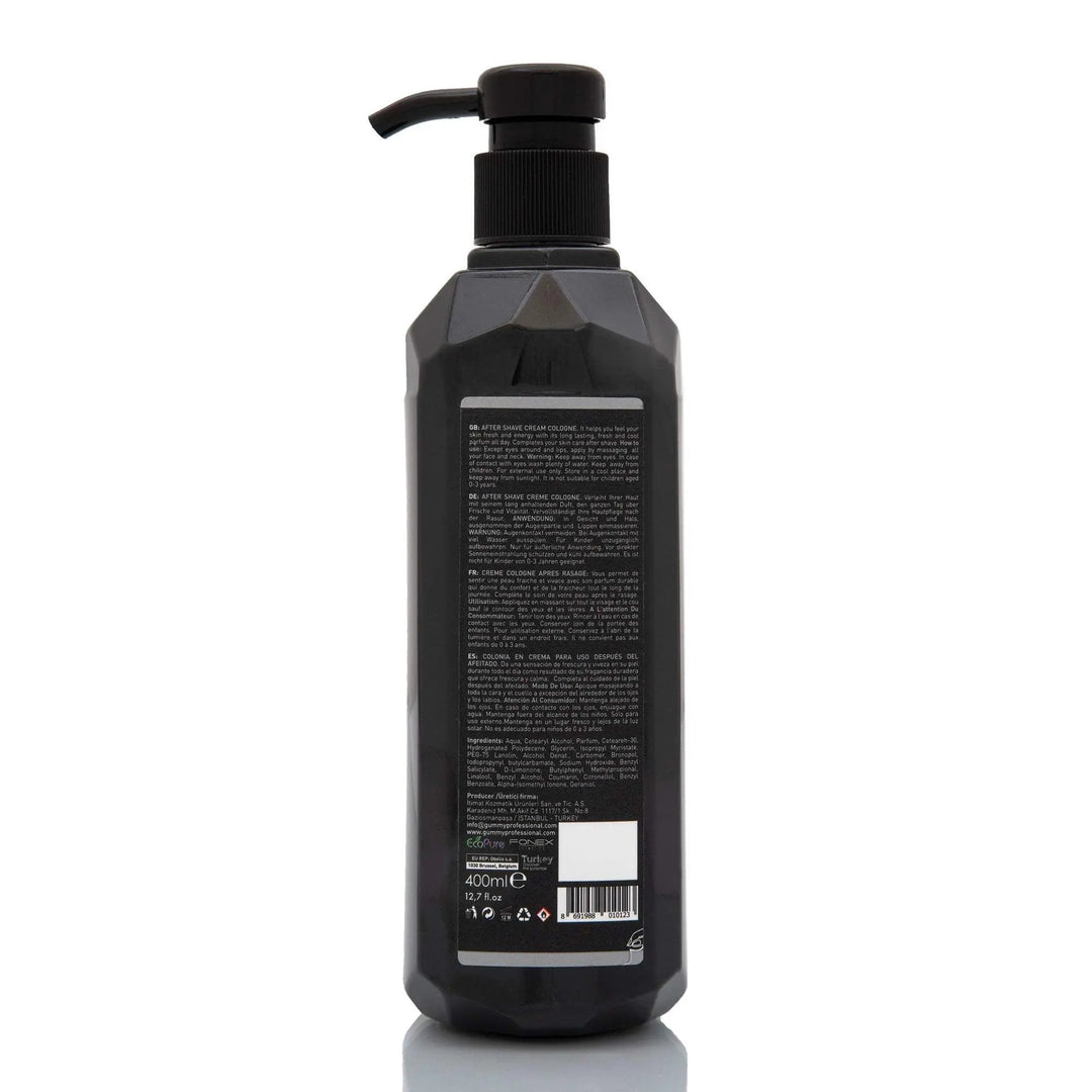 GUMMY CREAM COLOGNE 400 ML BLACKWIE BENUTZT MAN:
Warnung: Schutz vor Hitze und Licht. Vermeiden Sie den Kontakt mit Whit Eyes. Im Kontakt gründlich waschen. Von Kindern fernhalten.
PRODUKTBESCHREIBgummyOnKozmetikGUMMY CREAM COLOGNE