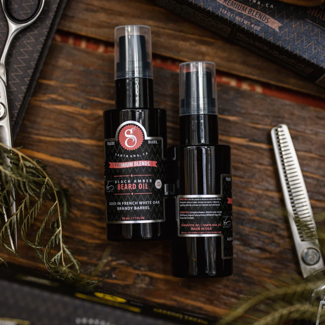 Suavecito Premium Black Amber Beard Oil: Organic Argan, Softens &amp; Tames Frizz