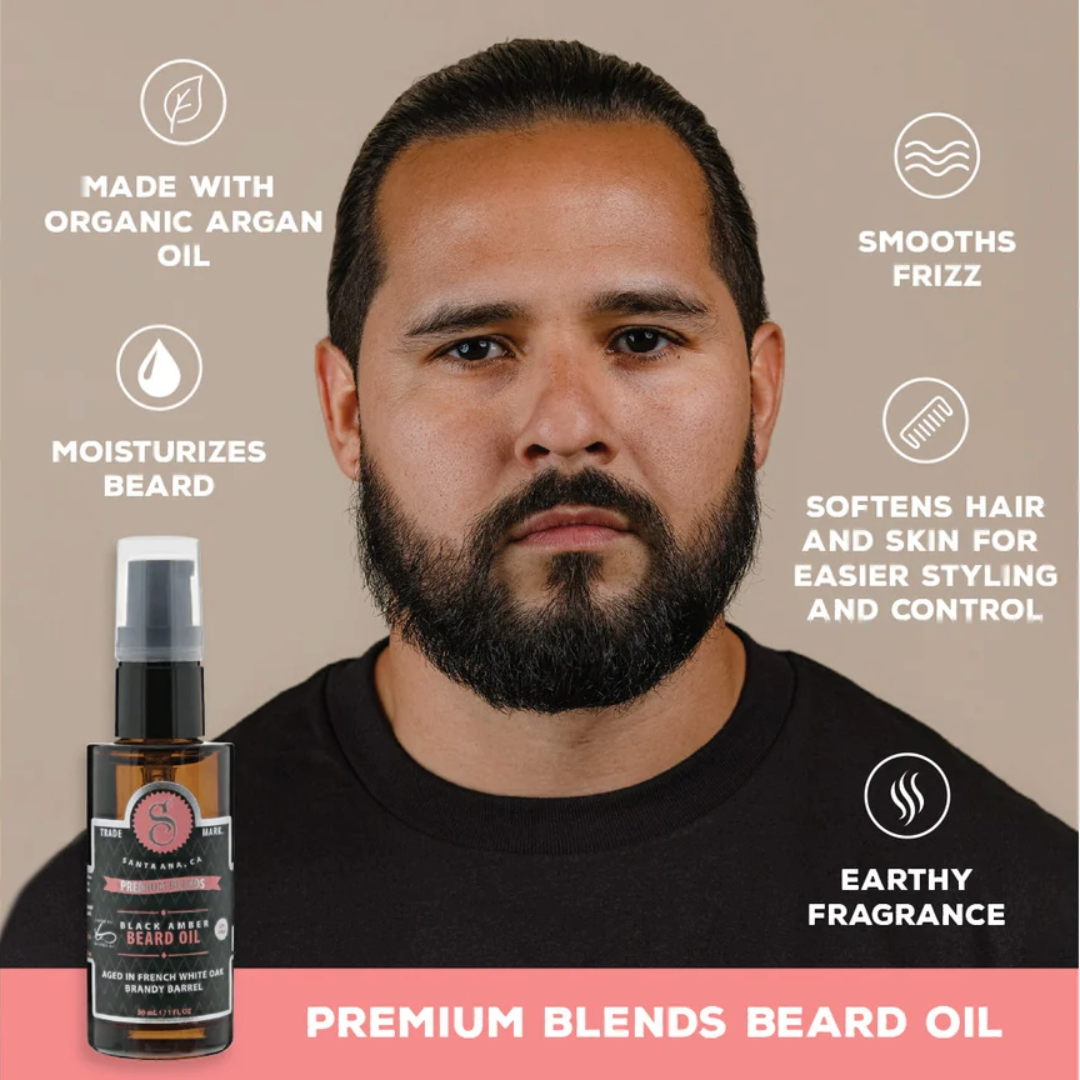 Suavecito Premium Black Amber Beard Oil: Organic Argan, Softens &amp; Tames Frizz