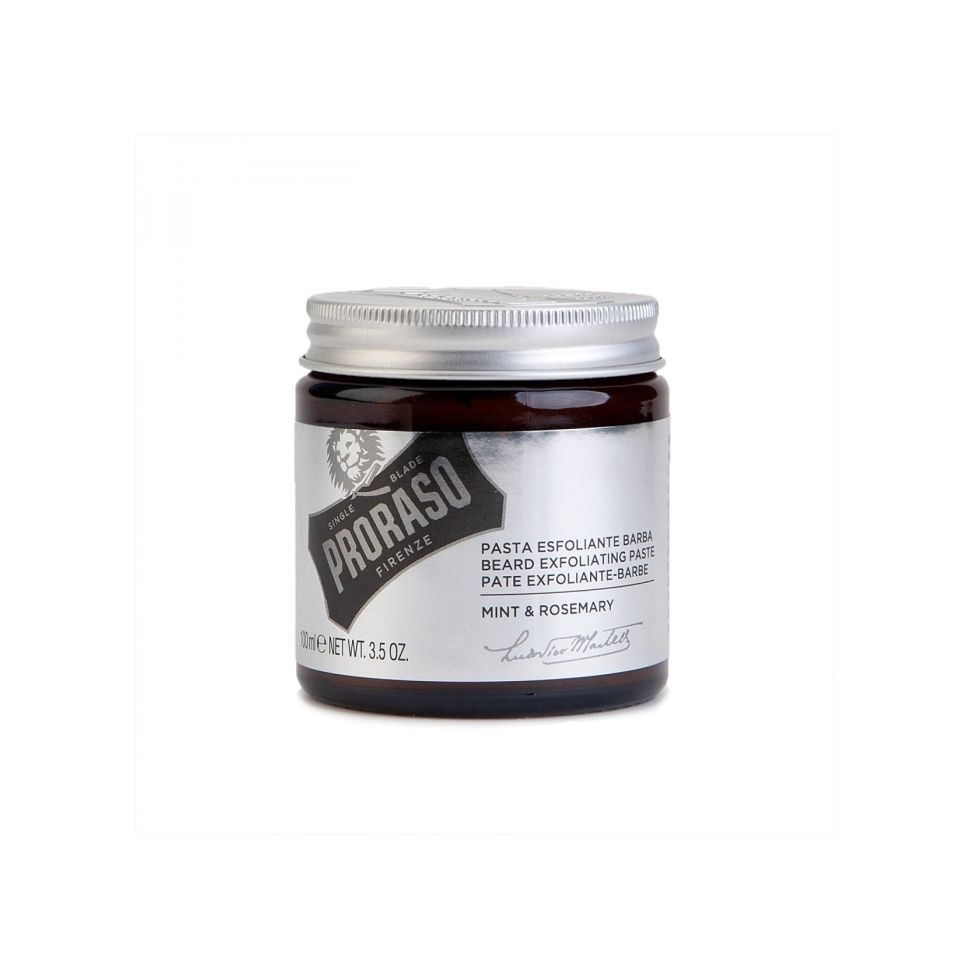 Cella Milano 1899 Proraso exfoliating beard paste in a glass jar mint and rosemary 100ml