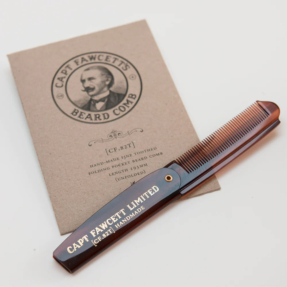 Captain Fawcett Handcrafted Fine-Toothed Foldable Pocket Beard Comb Men's Grooming