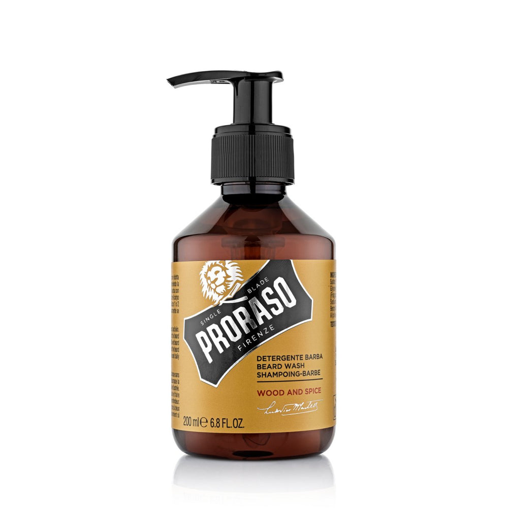 Proraso Wood & Spice Beard Shampoo for Men, Deep Cleansing & Softening, 6.8 Fl Oz
